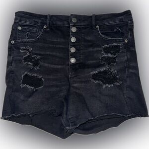 American Eagle High Waisted Black Distressed Jean Shorts